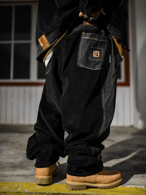 BLACUL灯芯绒拼牛仔裤