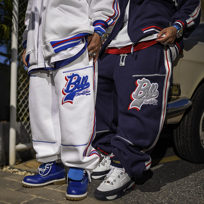 BLACUL拼色织带套装运动卫裤男休闲裤街头嘻哈街舞宽松肥大加绒冬