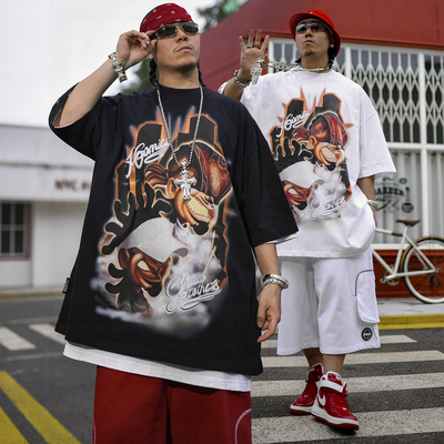 BLACUL涂鸦卡通印花短袖T恤男休闲体恤夏宽松肥大嘻哈街头半袖tee