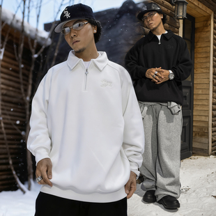 BLACUL基础半拉链套头卫衣男休闲翻领宽松外套美式 复古老钱风街头