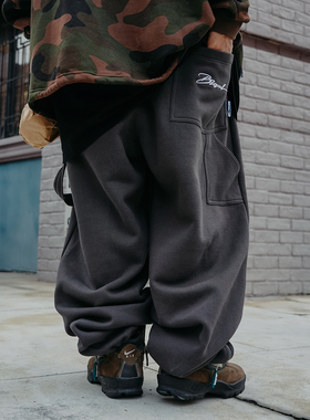 BLACUL HipHop白色工装长裤男街舞说唱卫裤宽松肥大加绒运动裤秋