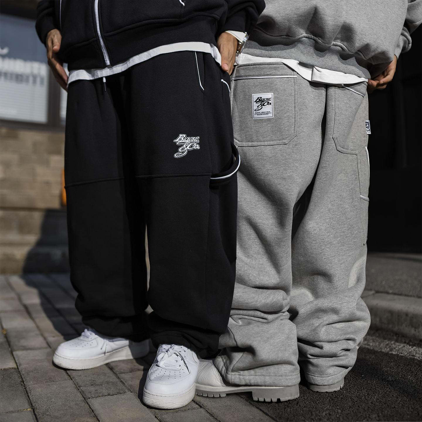 BLACUL拼接刺绣多袋卫裤