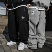 宽松加绒卫裤 BLACUL拼接多袋纯色休闲裤 冬嘻哈街舞肥大运动裤 男女