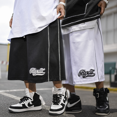 BLACUL撞色百搭短裤男街舞HipHop宽松肥大休闲六分运动过膝中裤夏