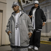 BLACUL纯色卫衣男hiphop街头嘻哈街舞运动宽松肥大连帽衫 拉链外套