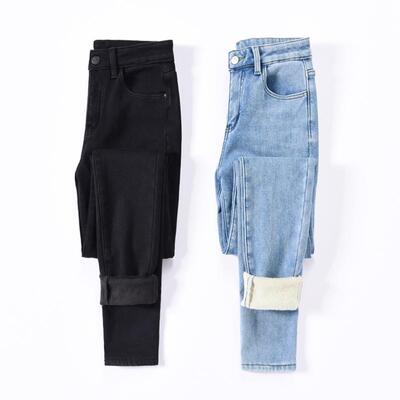 弹力超长版紧身显瘦牛仔裤子加绒