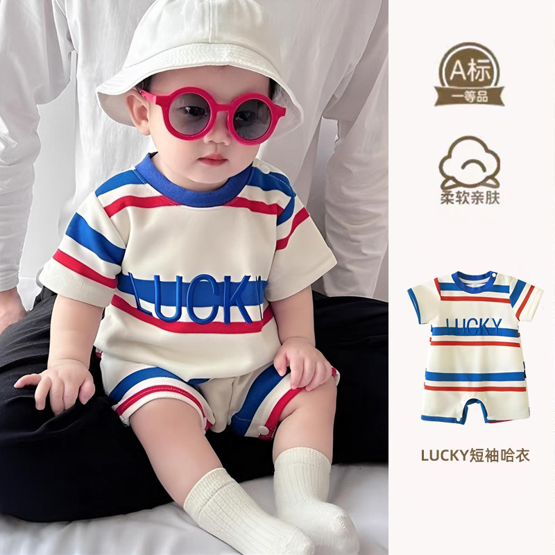 夏季短袖宝宝男女婴儿连体衣可爱爬服外出服新款哈衣婴儿裆部按扣