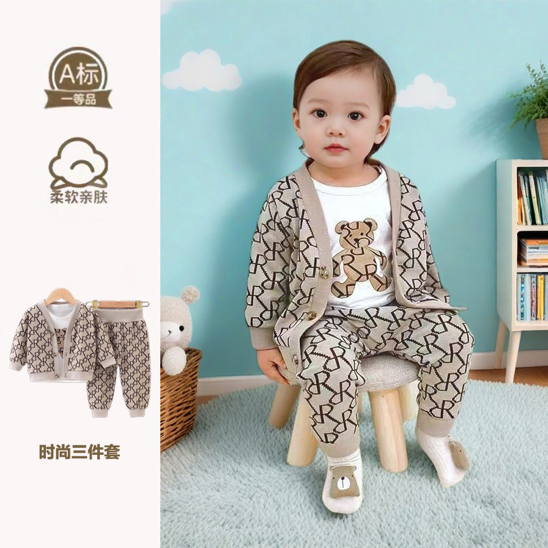 男童女童三件套儿童套装春秋冬外套裤子宝宝外出服婴儿春秋衣服