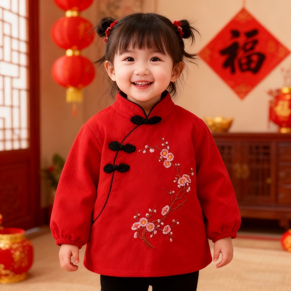 女宝宝罩衣中国风防水唐装儿童反穿衣吃饭衣灯芯绒拜年服秋冬新