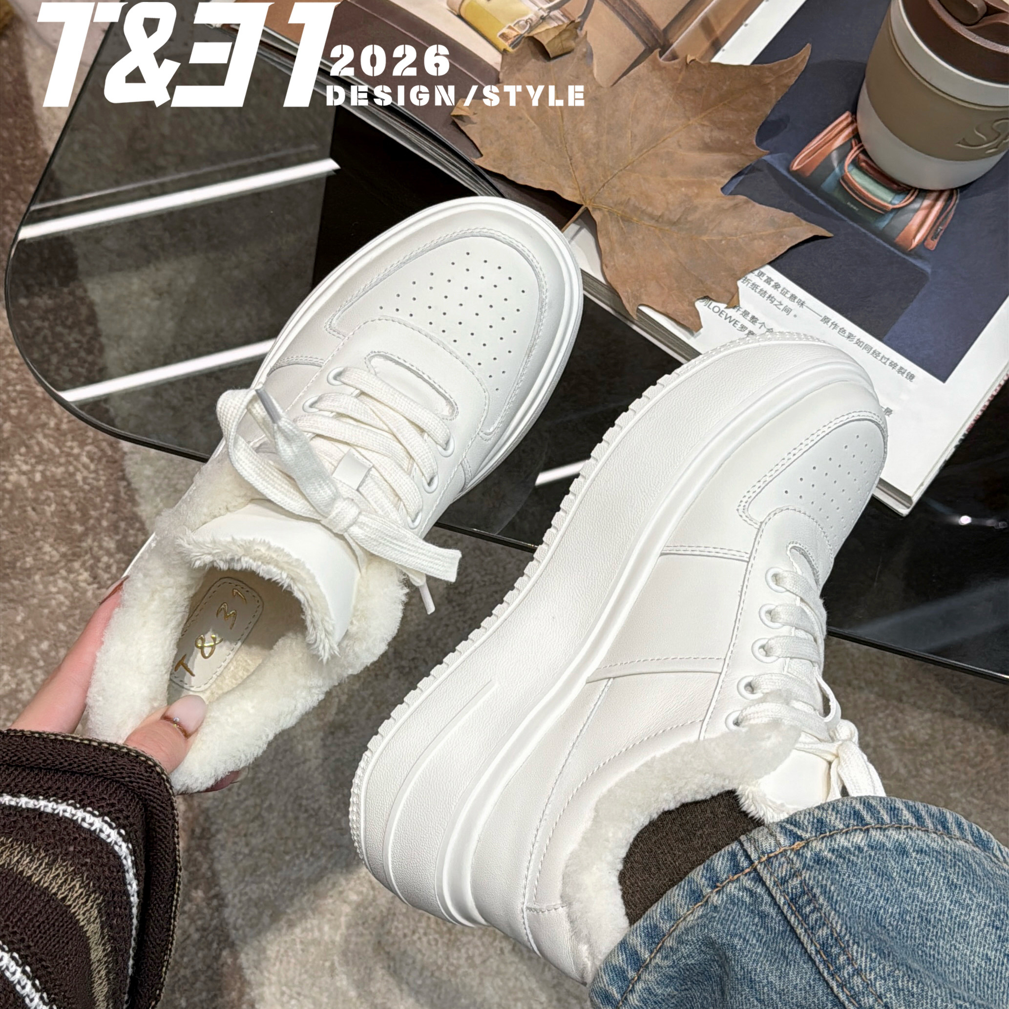 T31冬季加绒6公分增高小白鞋女