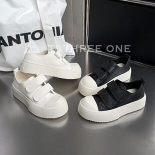 T31女鞋真皮魔术贴厚底板鞋女2026春新款休闲小白鞋时尚牛皮女鞋