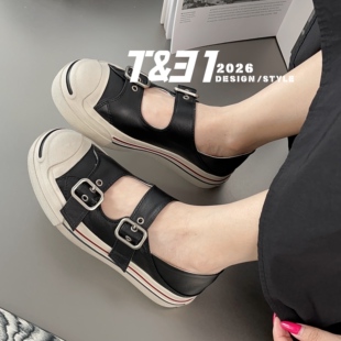T31女鞋2026春季新款真皮玛丽珍厚底搭扣休闲鞋百搭增高圆头单鞋