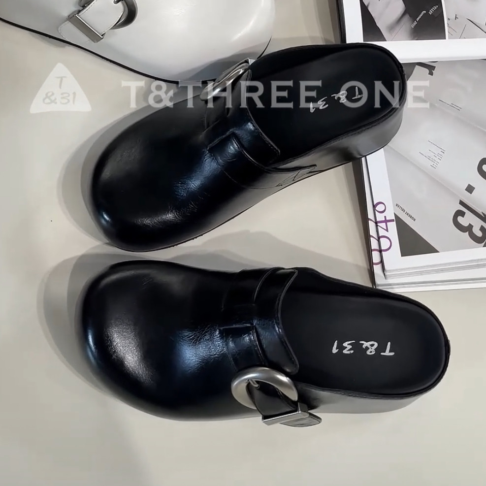T31女鞋2026春季新款真皮勃肯鞋厚底增高包头拖鞋懒人外穿半拖鞋