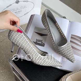 爱诗薇女鞋2026春季新款编织尖头细跟高跟鞋浅口单鞋百搭轻奢女鞋