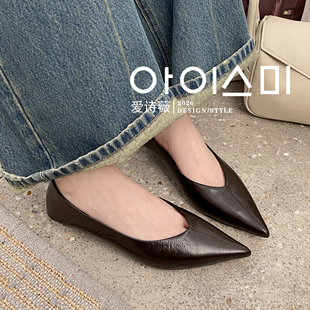 T31女鞋2026春夏尖头一脚蹬真皮浅口单鞋通勤复古气质简约瓢鞋女