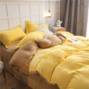 鹅黄被套四件套珊瑚绒床单冬季 加绒180x220被罩宿舍单件绒面加厚