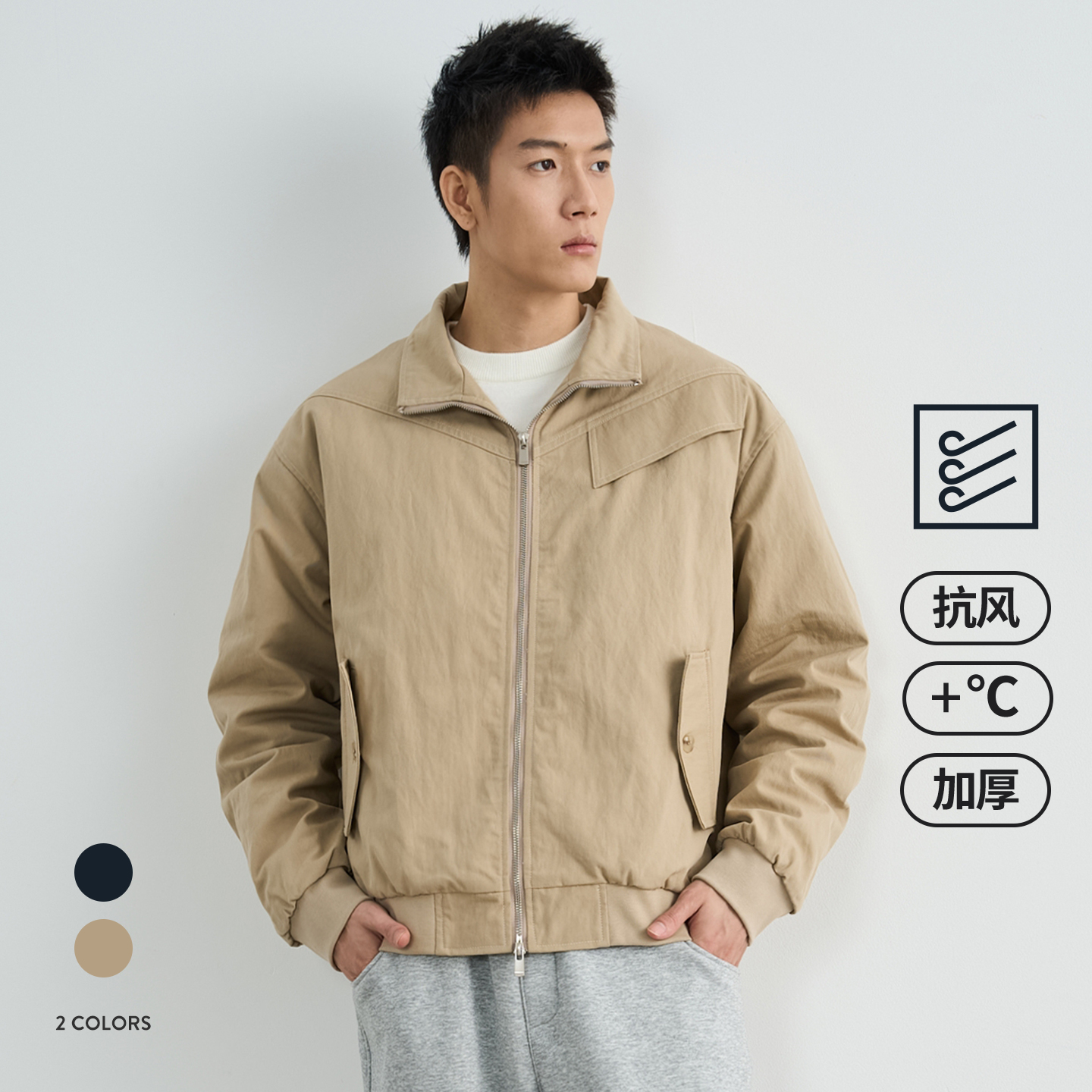 秋冬美式复古立领飞行夹克男外套