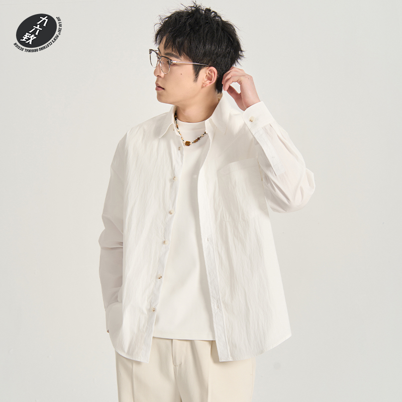 九六致秋季白色通勤宽松衬衫男