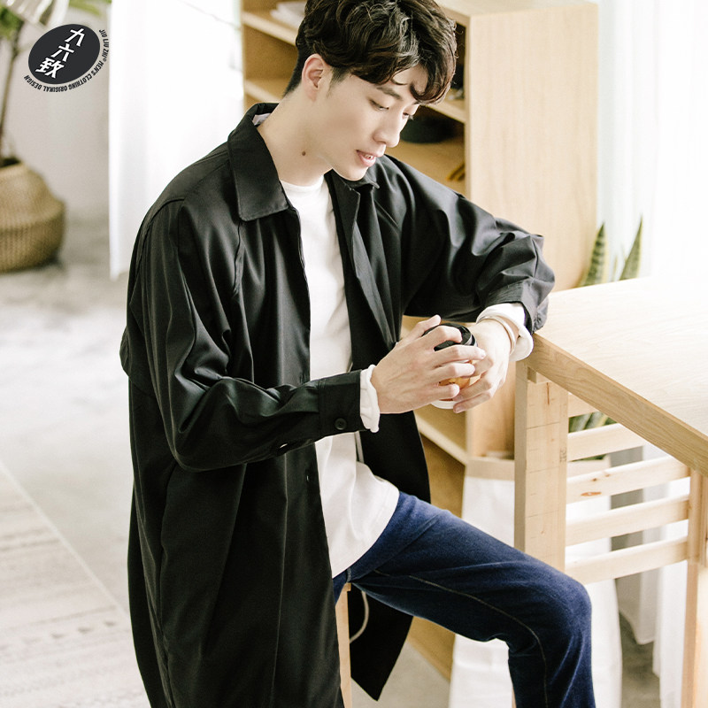 【清仓】九六致春季中长款宽松外套男潮黑色高级感休闲风衣男款