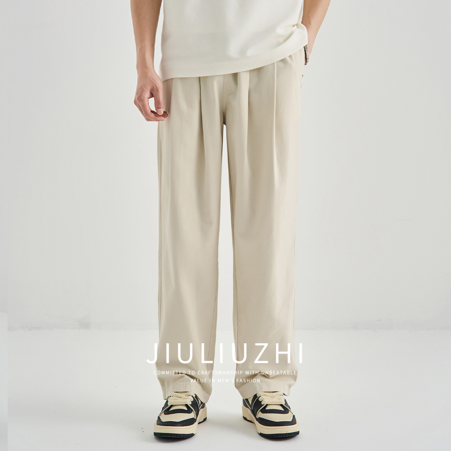 夏季200g直筒宽松垂感裤子男款