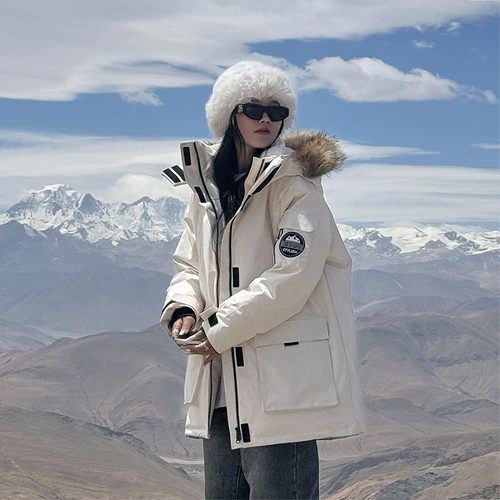 情侣工装羽绒棉服女时尚休闲新款中长款大毛领加厚派克服冬季外套