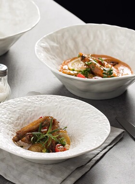 JM 岩石肌理 高级感精致陶瓷菜碗面碗沙拉碗家用餐厅餐具深盘汤盘