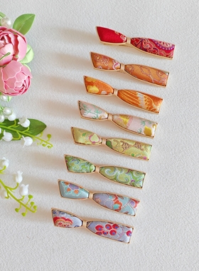 新中式发饰侧边夹刘海夹中国非遗宋锦蝴蝶结桑蚕丝碎发夹小鸭嘴夹