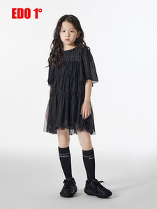 edo1一度童装25春夏新款女童学院风连衣裙儿童复古可爱百褶连身裙