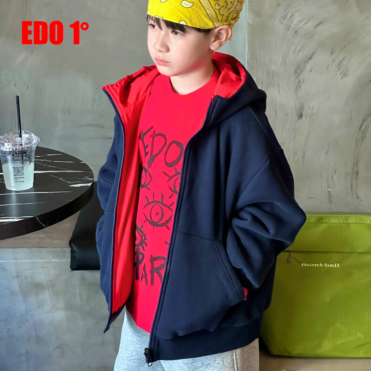 edo一度秋冬新款双面穿连帽卫衣