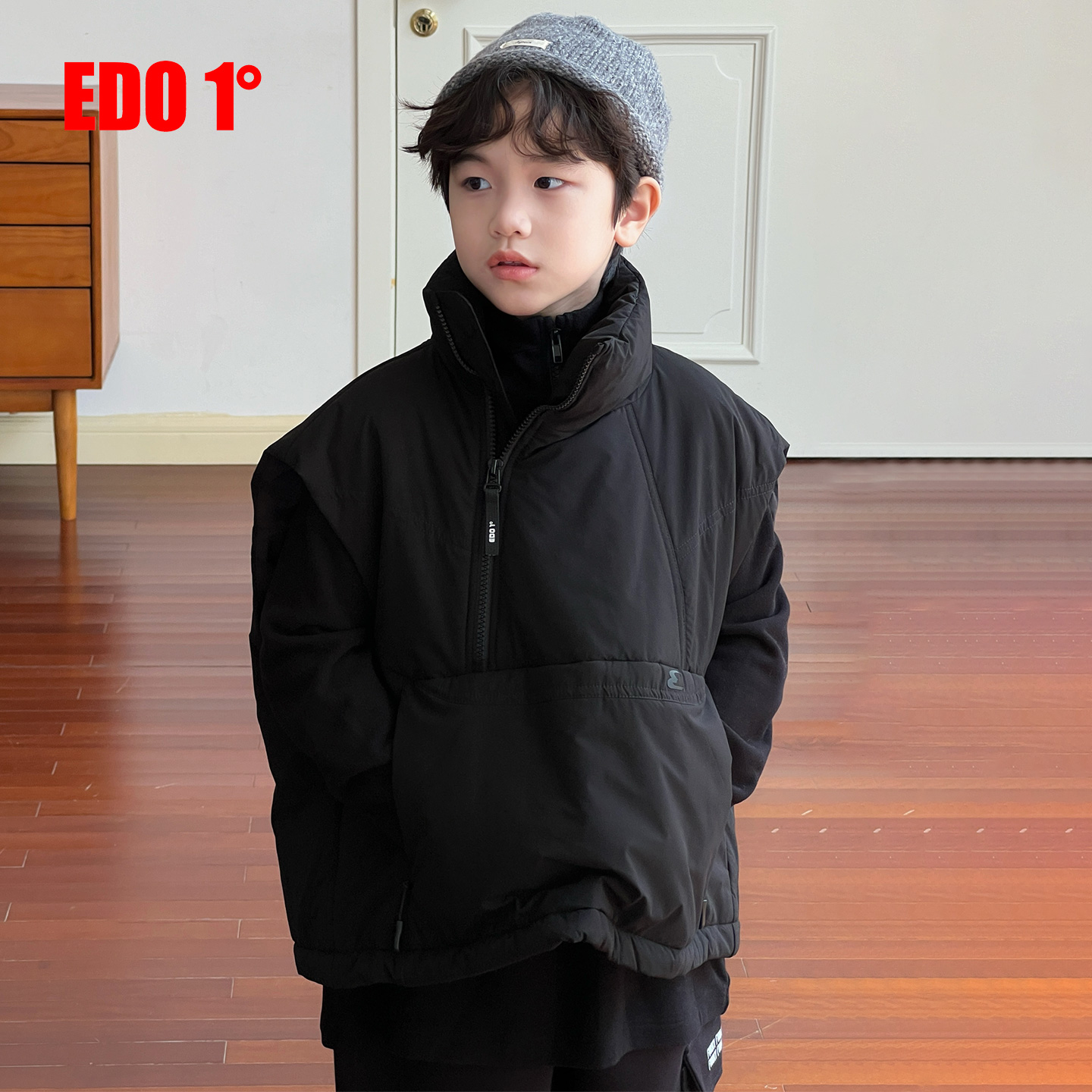 edo时尚个性半拉链棉马甲