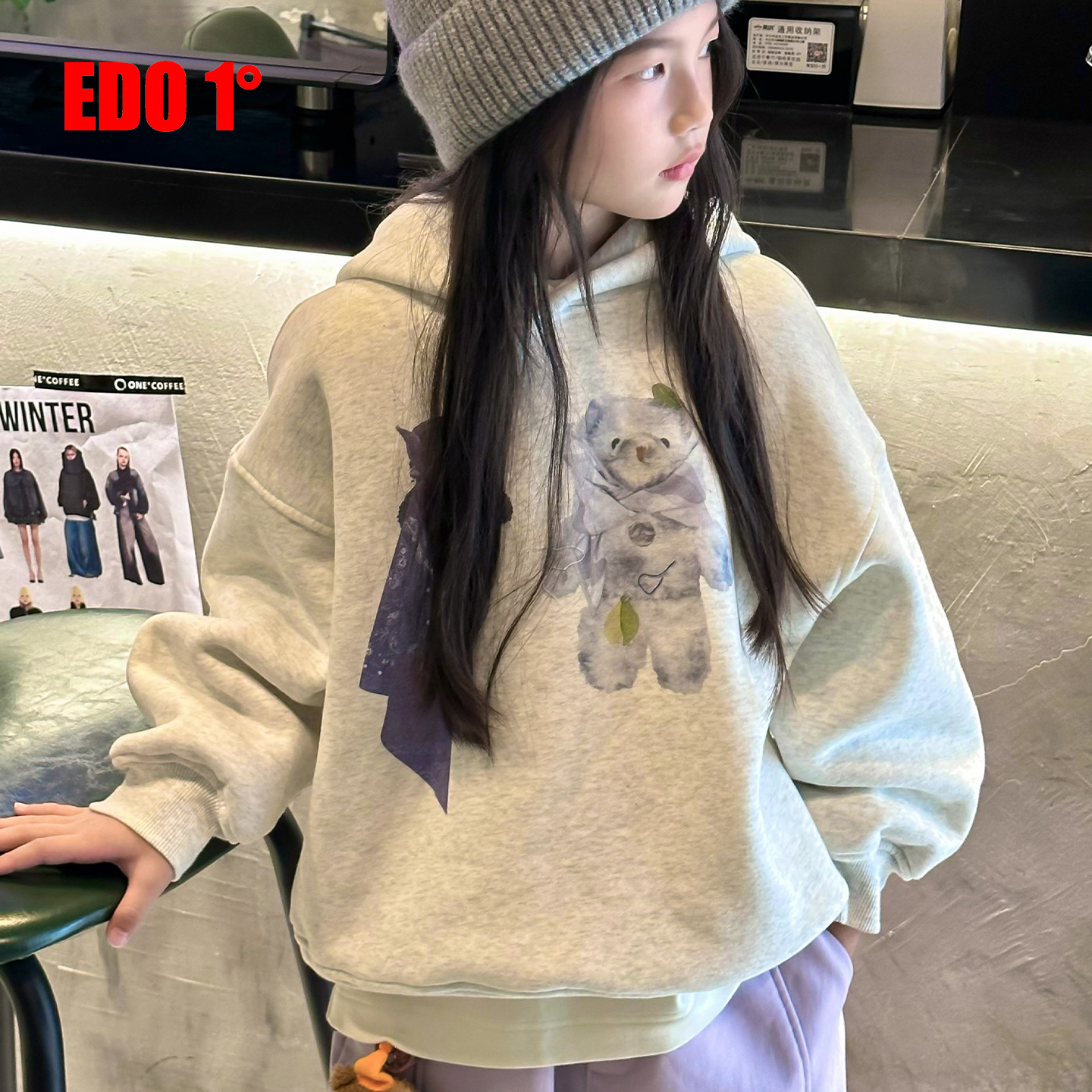 edo1一度童装冬季新款连帽卫衣
