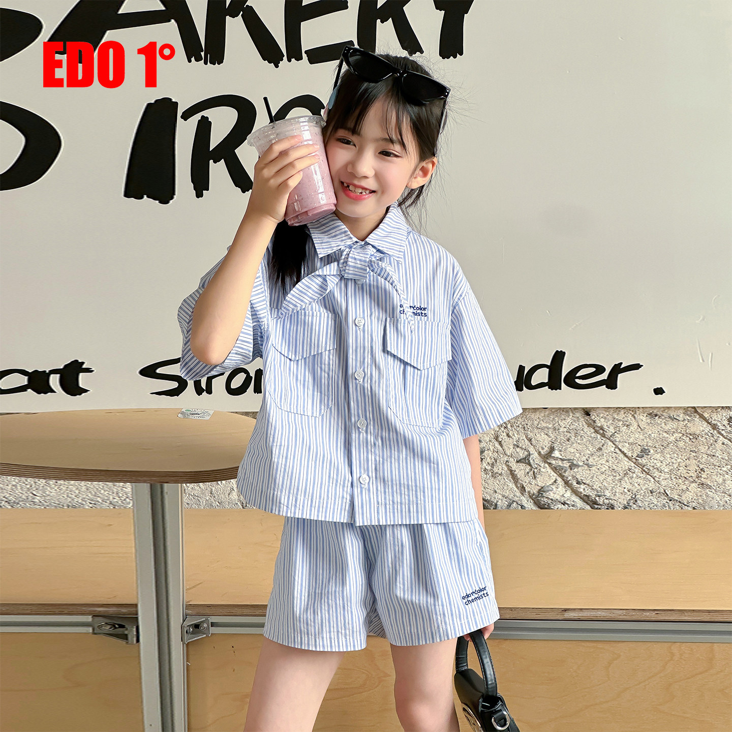 edo1女童夏季条纹短袖两件套