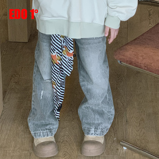 edo1童装2025年秋冬新款男女童个性潮酷百搭水洗牛仔裤儿童长裤