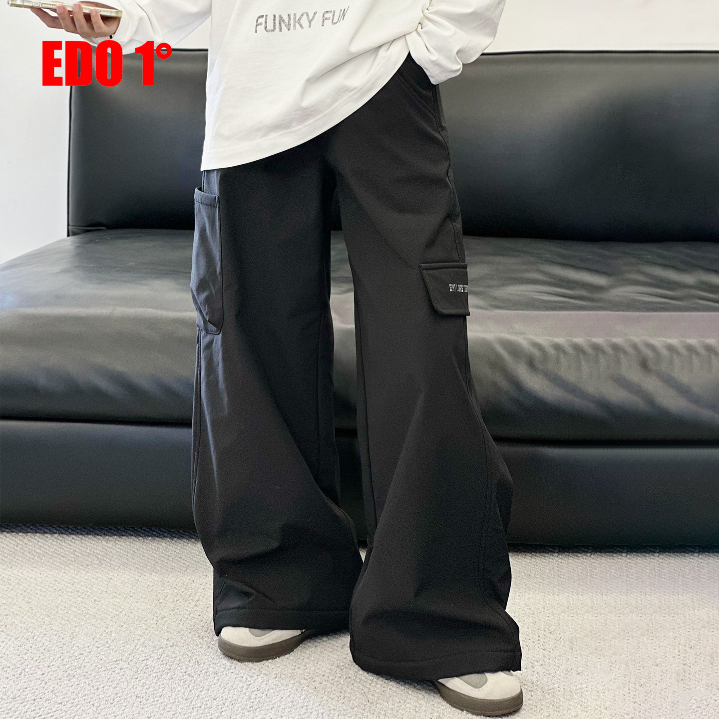 edo童装时尚加绒束口直筒裤