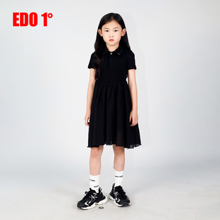 edo1一度童装26春夏新款学院风polo领连衣裙女童短袖运动百褶裙