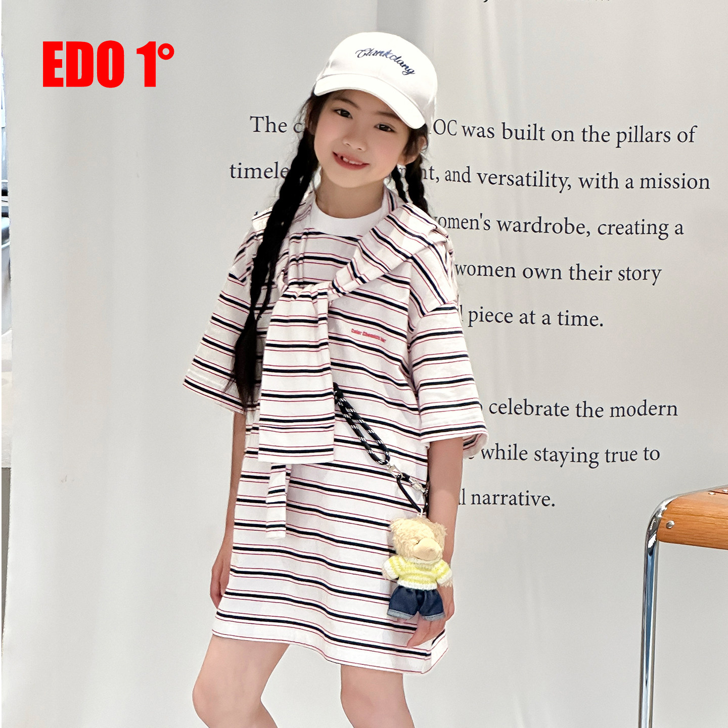 edo1一度26夏女童条纹T恤连衣裙