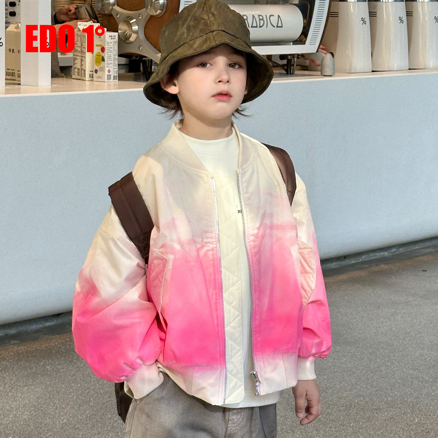 edo一度童装25秋冬新款男女童时尚渐变棒球棉外套户外运动上衣潮