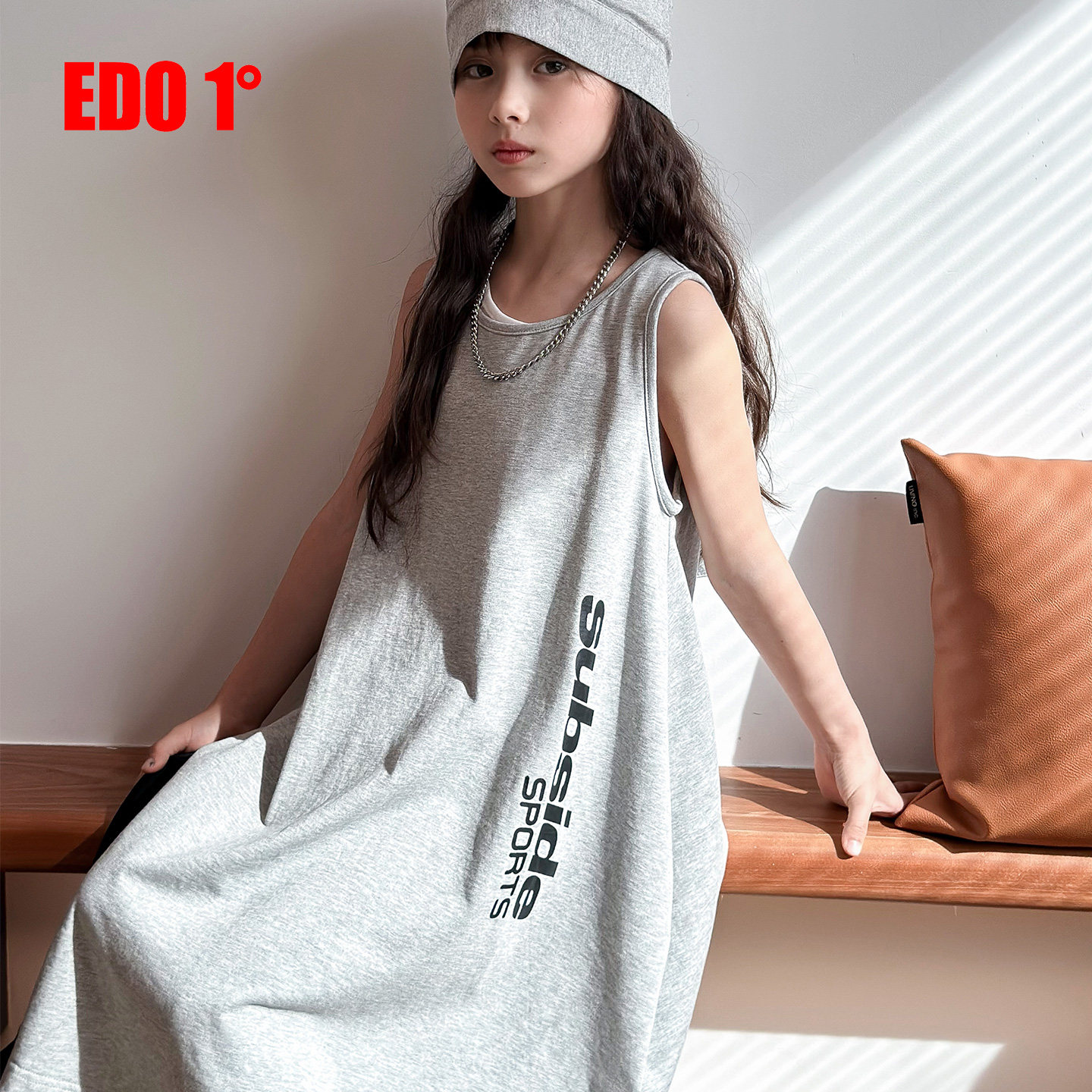 edo一度童装春夏新款女童时尚休闲纯棉背心裙连衣裙儿童长裙