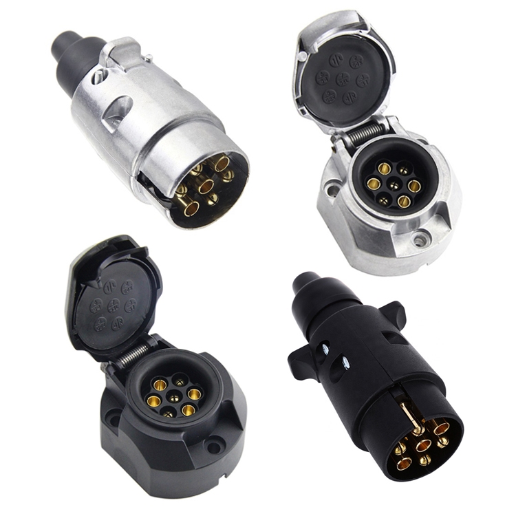 欧标7孔欧式7针拖车线电源插头插座12V房车电机液压农业设备接头