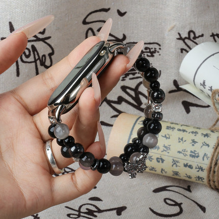 国风墨影diy手链适用小米手环腕带9/8/7/6/5手表4表带nfc三四五六七八代中国风手链手串高级定制手工个性新品