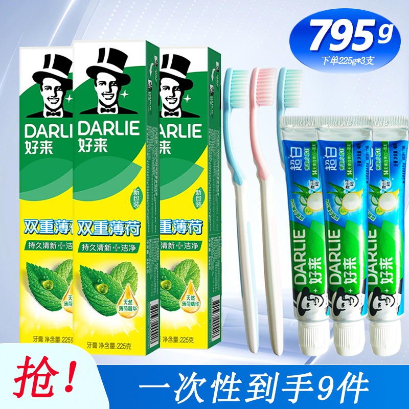 好来(原黑人)双重薄荷牙膏225g清新口气牙周护理减少牙渍家庭旅行