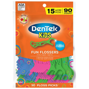 进口DenTek德泰克儿童牙线棒90支 趣味圆线宝宝剔牙嘴臭口腔清洁