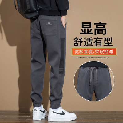 加绒休闲裤子男束脚工装哈伦长裤