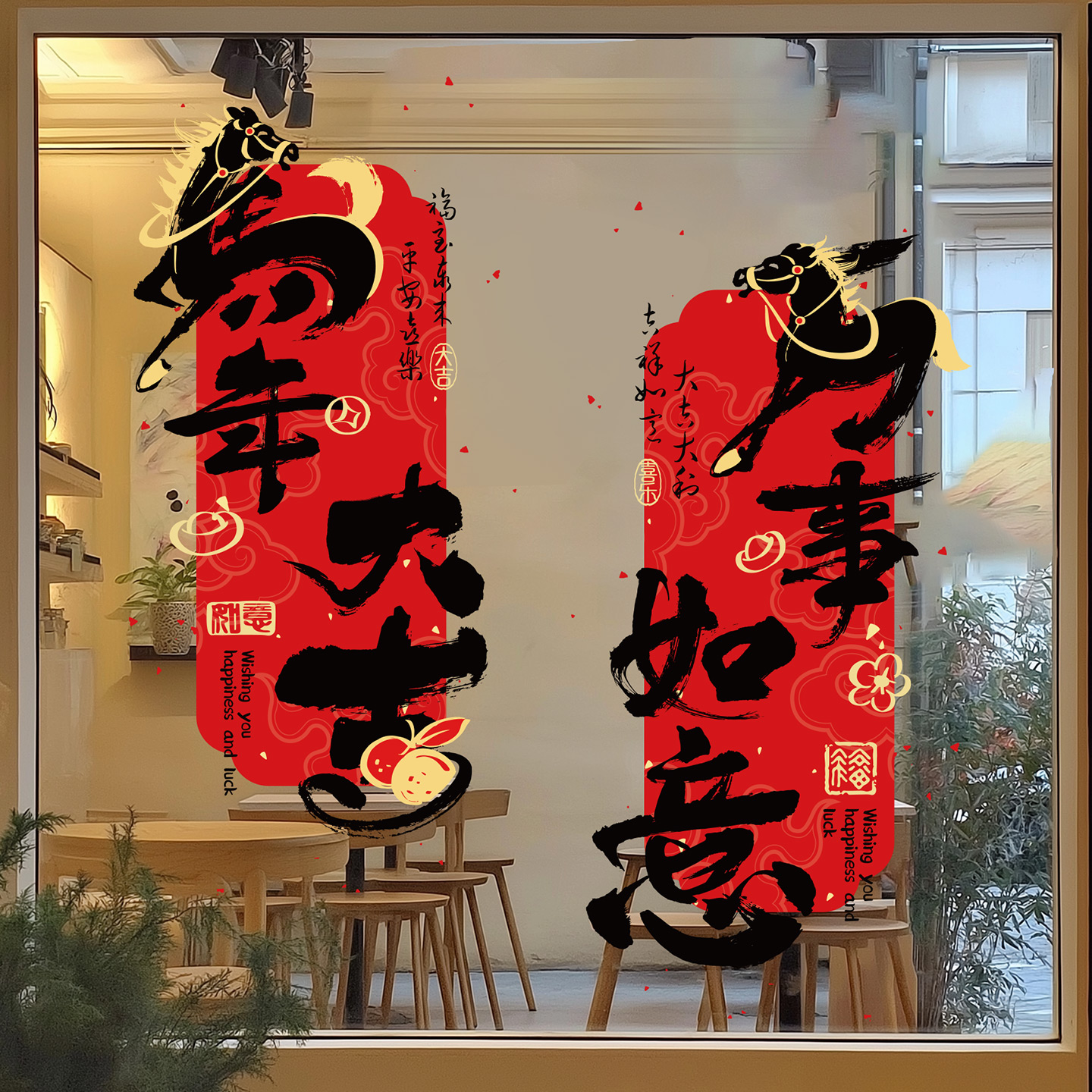 马年窗花2026新款福字静电玻璃贴