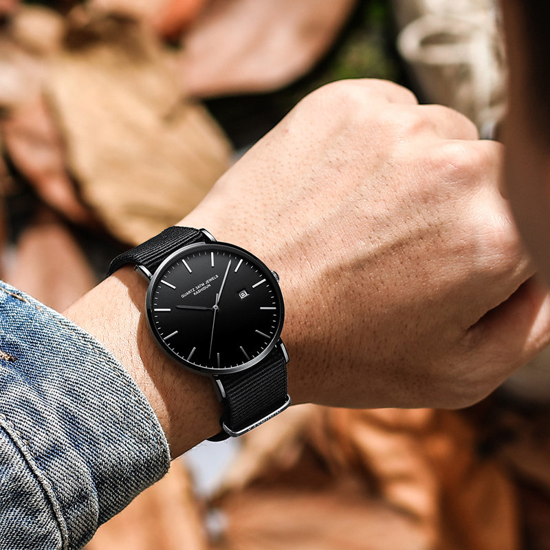 卡诗顿手表男学生超薄男表进口机芯男士石英表电子防水布带钢带