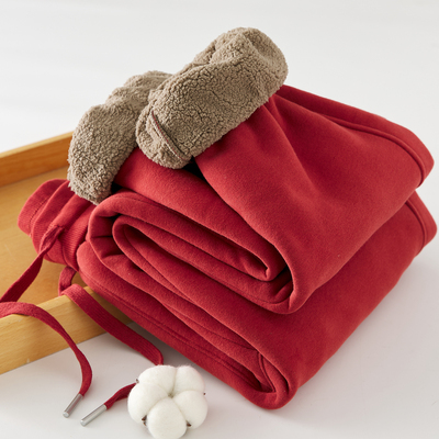 保暖防寒羊羔绒加绒厚卫裤女