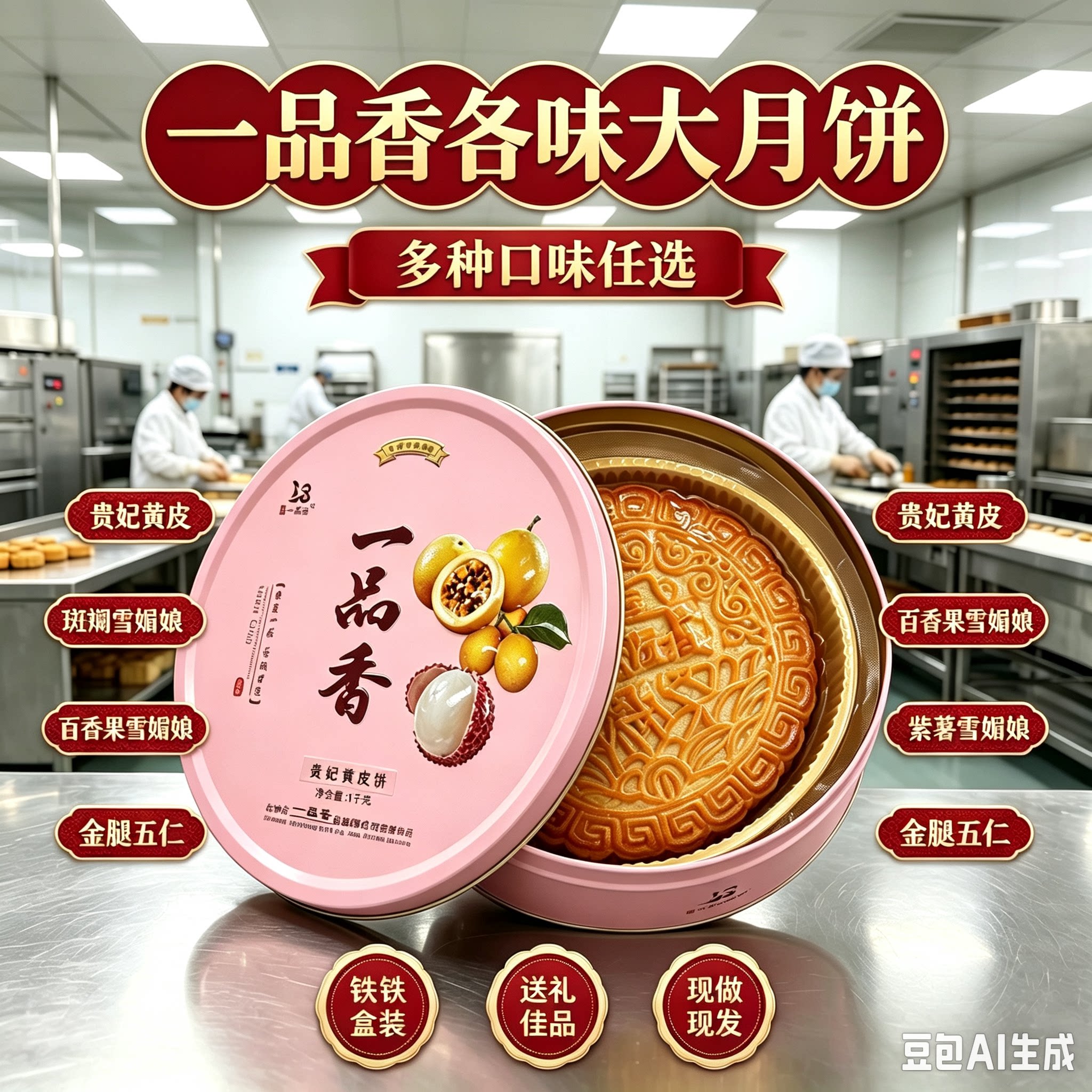 一品香雪媚娘百香果荔枝紫署蛋黄味大月饼传统广式糕点拖罗饼特产图片