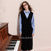 三彩2025冬季 新款 假两件连衣裙拼接宽松直筒裙长裙休闲M