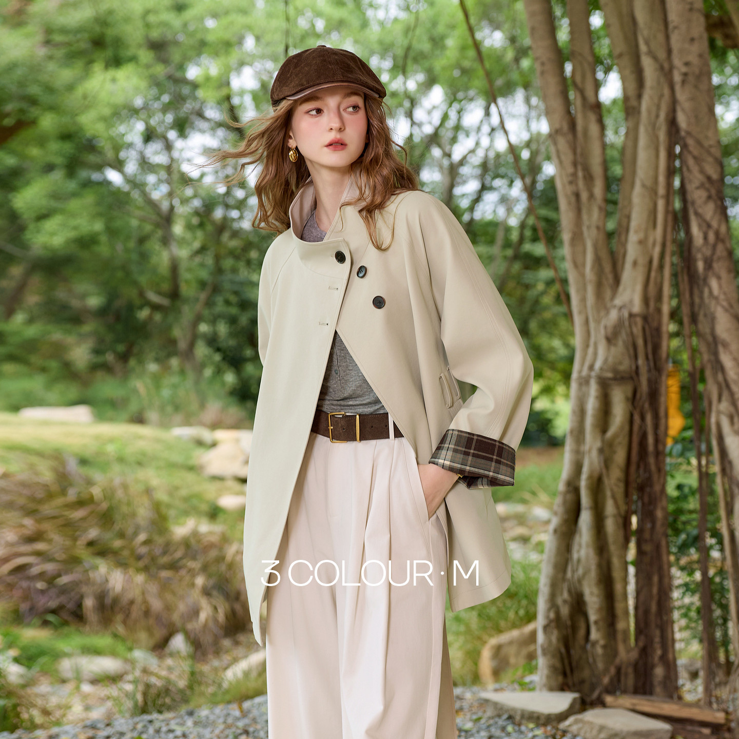 三彩2026春季新款宽松简约风衣中长外套开衫复古配腰带休闲上衣M,女装/女士精品,风衣,淘宝优惠券,粉丝福利购,淘宝优惠卷