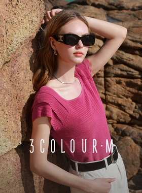 【抗起球针织】三彩2025夏季新款镂空针织衫U领飞飞袖毛衫薄款M